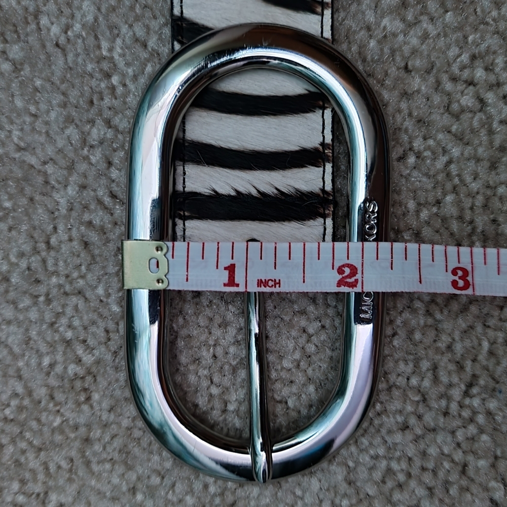 🏁 Michael Kors Zebra Print Dyed Cow Hair Belt - Size L - Picture 6 of 10